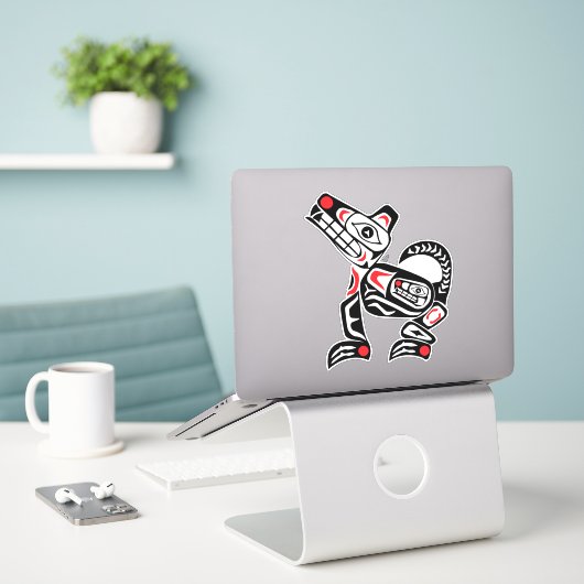 Sticker Haida Wolf Esprit Abstrait Animal Red & Black Art (Ordinateur portable sur le bureau)