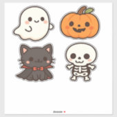 Sticker Halloween Characters � Ghost, Pumpkin, Black Cat & (Feuille)