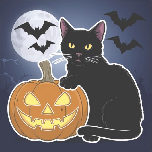 Sticker halloween chat noir avec citrouille (Recto)