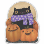 Sticker Halloween Chat Noir Saison Automne Heureux Hallowe (Devant)