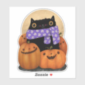 Sticker Halloween Chat Noir Saison Automne Heureux Hallowe (Feuille)
