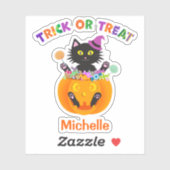 Sticker Halloween Chat Tricoter Ou Traiter (Feuille)