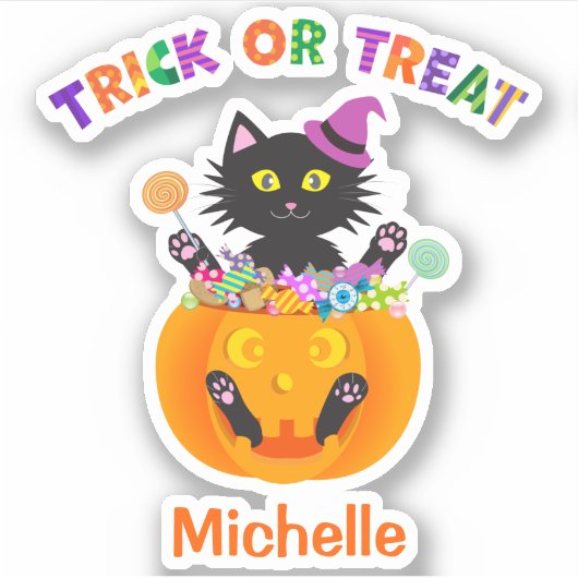 Sticker Halloween Chat Tricoter Ou Traiter (Devant)