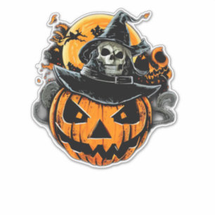 Sticker Halloween/Citrouille/Crâne/Octobre