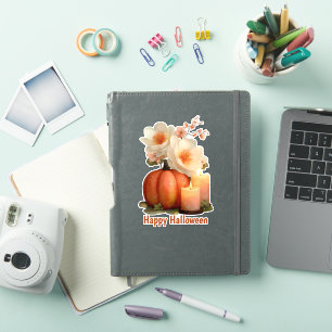 Sticker Halloween Citrouille et Fleurs élégant