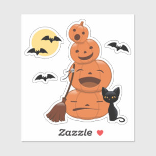 Sticker Halloween Citrouilles et chat noir