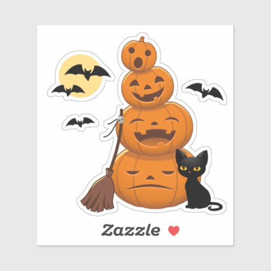 Sticker Halloween Citrouilles et chat noir (Feuille)