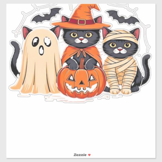 Sticker Halloween Cute Ghost Citrouille Chat Classic T-Shi (Feuille)