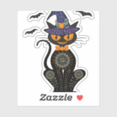 Sticker Halloween de chat noir (Feuille)