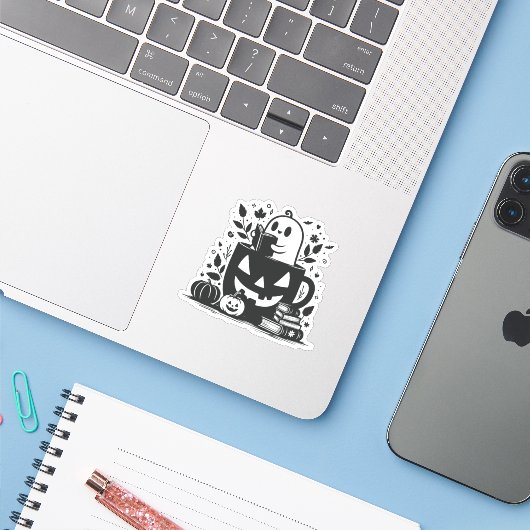 Sticker Halloween de livre (Ordinateur portable avec iPhone)