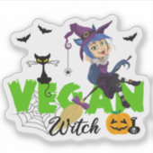 Sticker Halloween de sorcière de Vegan mignon (Devant)
