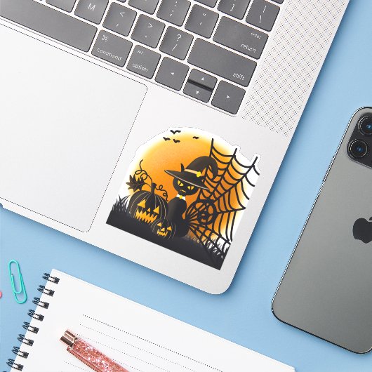 Sticker Halloween éffrayant et araignée (Ordinateur portable avec iPhone)