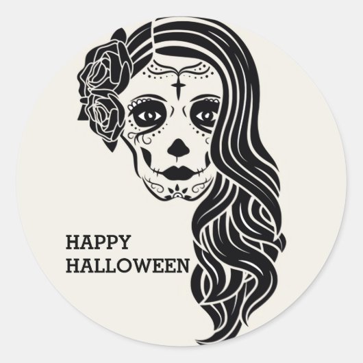 Sticker Halloween Floral Sugar Skull Classic rond (Devant)