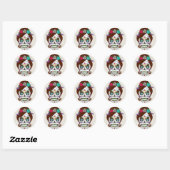 Sticker Halloween Floral Sugar Skull Classic rond (Feuille)