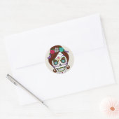 Sticker Halloween Floral Sugar Skull Classic rond (Enveloppe)