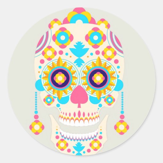 Sticker Halloween Floral Sugar Skull Classic rond (Devant)