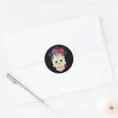 Sticker Halloween Floral Sugar Skull Classic rond (Enveloppe)