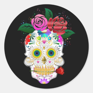 Sticker Halloween Floral Sugar Skull Classic rond