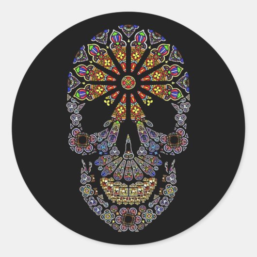 Sticker Halloween Floral Sugar Skull Classic rond (Devant)