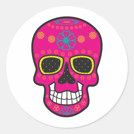 Sticker Halloween Floral Sugar Skull Classic rond (Devant)