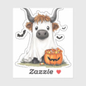 Sticker Halloween Ghost Highland Cow PNG (Feuille)