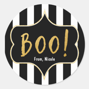 Sticker Halloween Gold BOO noir et blanc à rayures