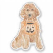 Sticker Halloween Goldendoodle Citrouille Trick ou le trai (Devant)