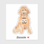 Sticker Halloween Goldendoodle Citrouille Trick ou le trai (Feuille)