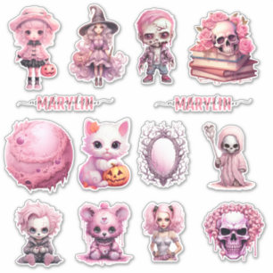 STICKER HALLOWEEN GOTHIQUE ROSE NOM CURSIVE PERSONNALISÉ