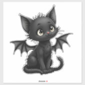 Sticker Halloween Grumpy Black Kitten In Bat Costume (Feuille)