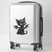 Sticker Halloween Grumpy Black Kitten In Bat Costume (Sur valise)