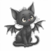 Sticker Halloween Grumpy Black Kitten In Bat Costume (Devant)
