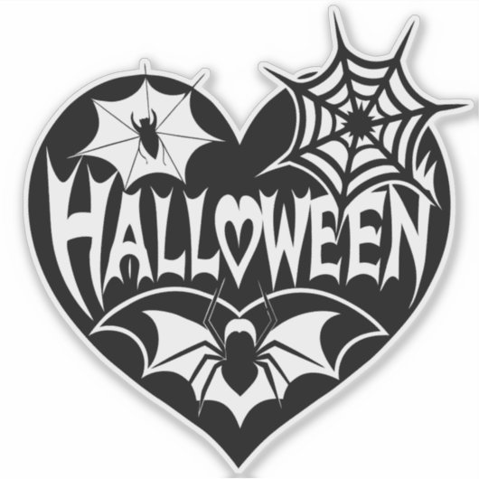 Sticker Halloween Heart, Black Heart Shape, Spider Web (Devant)