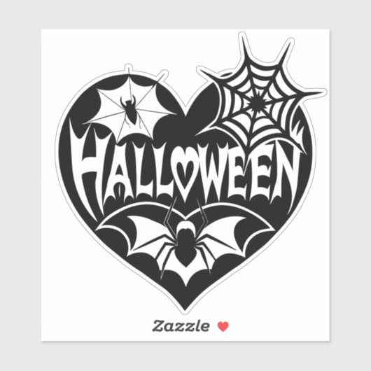 Sticker Halloween Heart, Black Heart Shape, Spider Web (Feuille)