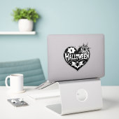 Sticker Halloween Heart, Black Heart Shape, Spider Web (Ordinateur portable sur le bureau)
