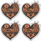 Sticker Halloween Heart, Black Heart Shape, Spider Web (Devant)