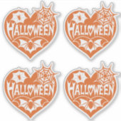 Sticker Halloween Heart, Orange Heart Shape, Spider Web (Devant)