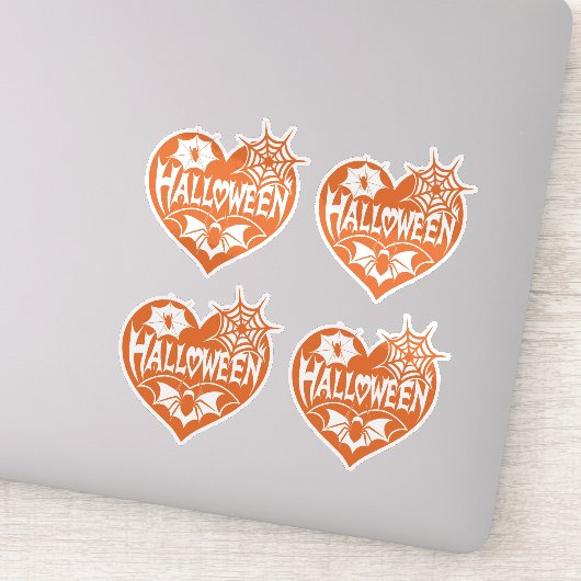 Sticker Halloween Heart, Orange Heart Shape, Spider Web (Détail)