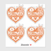 Sticker Halloween Heart, Orange Heart Shape, Spider Web (Feuille)