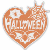 Sticker Halloween Heart, Orange Heart Shape, Spider Web (Devant)
