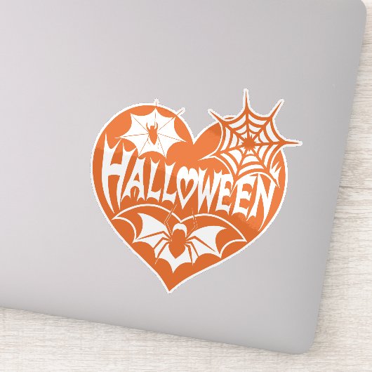 Sticker Halloween Heart, Orange Heart Shape, Spider Web (Détail)