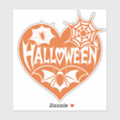 Sticker Halloween Heart, Orange Heart Shape, Spider Web (Feuille)