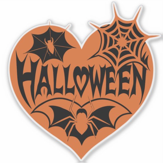 Sticker Halloween Heart, Orange Heart Shape, Spider Web (Devant)