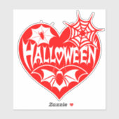 Sticker Halloween Heart, Red Heart Shape, Spider Web (Feuille)