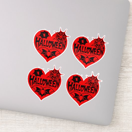 Sticker Halloween Heart, Red Heart Shape, Spider Web (Détail)