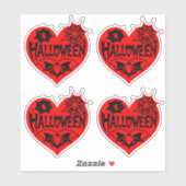 Sticker Halloween Heart, Red Heart Shape, Spider Web (Feuille)