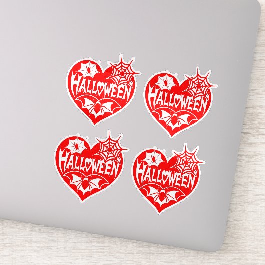 Sticker Halloween Heart, Red Heart Shape, Spider Web (Détail)