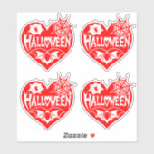 Sticker Halloween Heart, Red Heart Shape, Spider Web (Feuille)