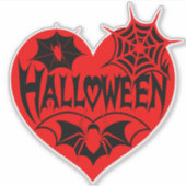 Sticker Halloween Heart, Red Heart Shape, Spider Web (Devant)