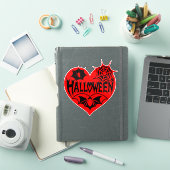 Sticker Halloween Heart, Red Heart Shape, Spider Web (Couverture iPad)